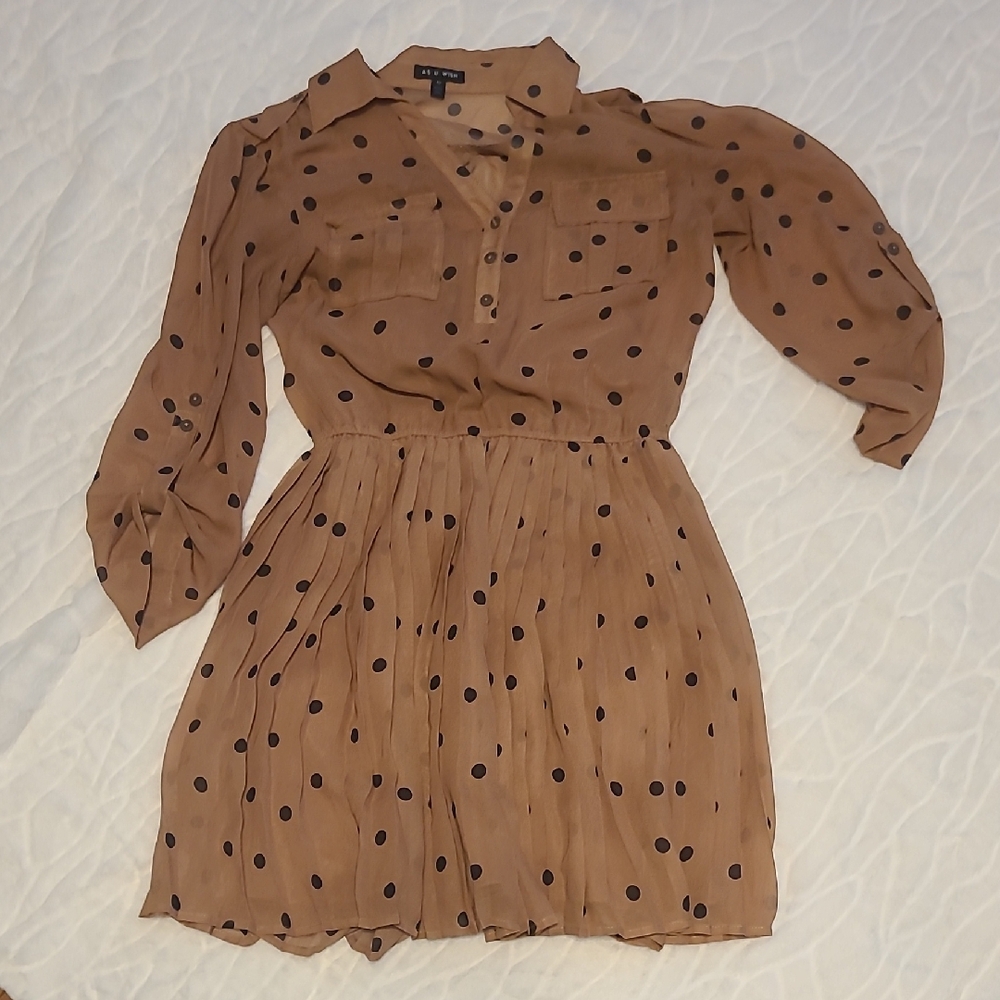 As U Wish Tan Polka Dot Dress